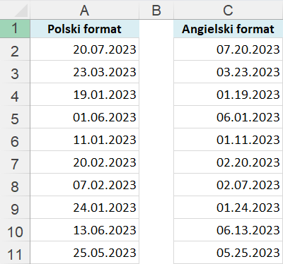 daty w polskim i angielskim formacie